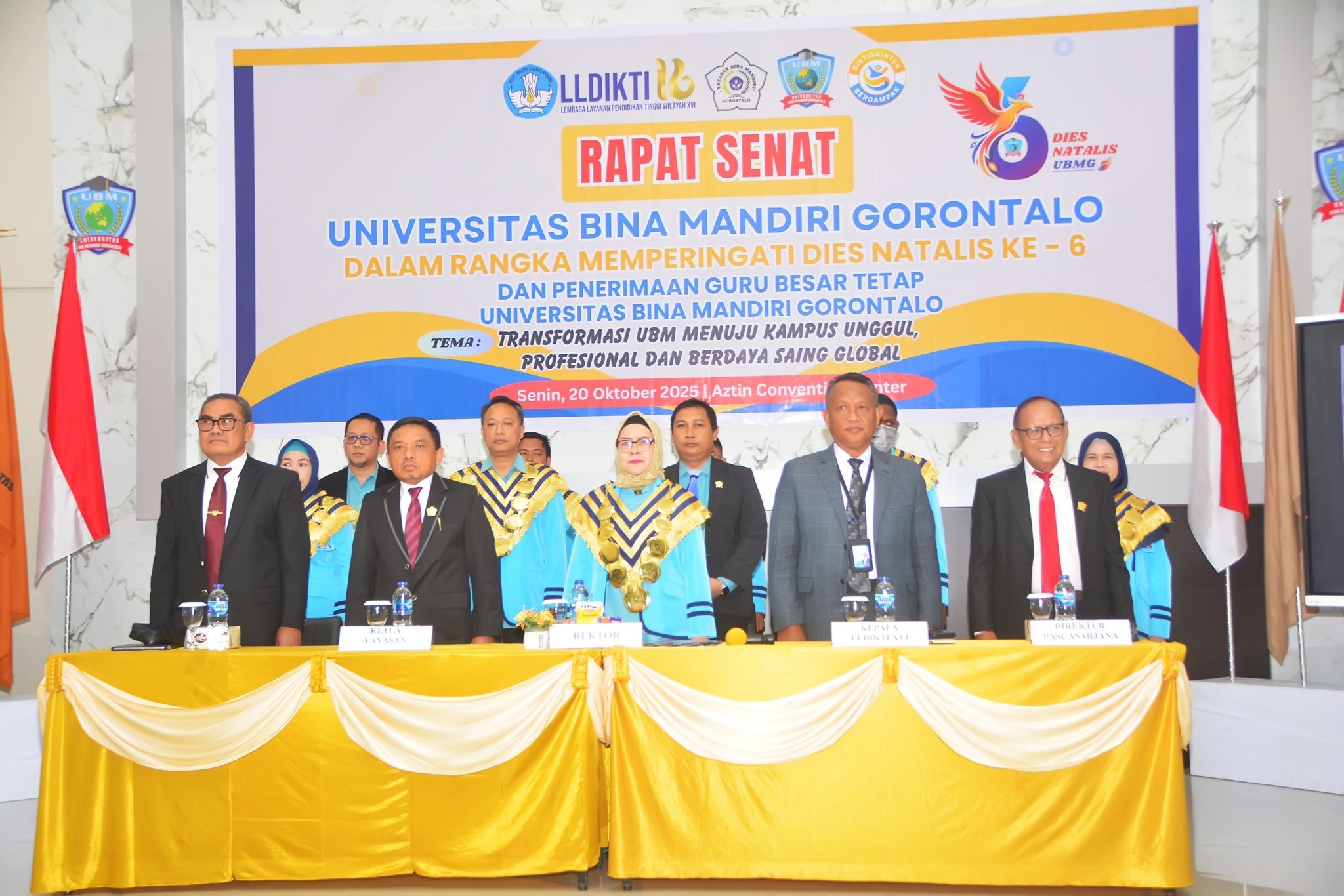 Rapat Senat Universitas Bina Mandiri Gorontalo Rayakan Dies Natalis ke-6 dan Penerimaan Guru Besar Tetap